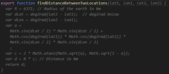 calculating distance between two different locations with copilot